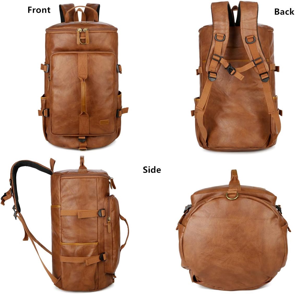 Baosha Stylish Vegan Leather Men Weekender Travel Duffel Tote Bag Backpack Travel Hiking Rucksack Overnight Bag 3-Ways Convertible HB-26 (Brown)